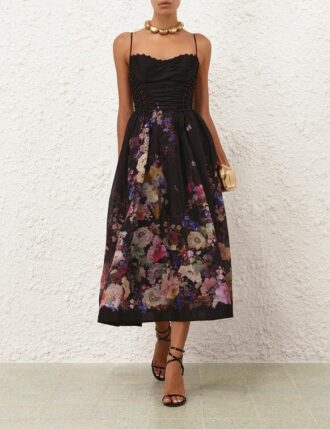 Šaty Luna Beaded Picnic v černé barvě s květinovým vzorem online