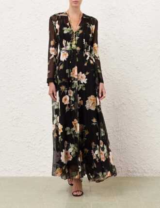 Šaty Luna Burnout Sheath v černé barvě s růžovým vzorem online