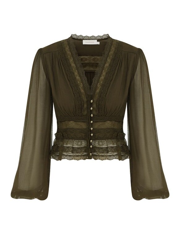 Blůza Luna s výstřihem do V v barvě mechu online Blůza Luna s výstřihem do V v barvě mechu online