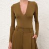 Body s dlouhými rukávy v barvě khaki online
