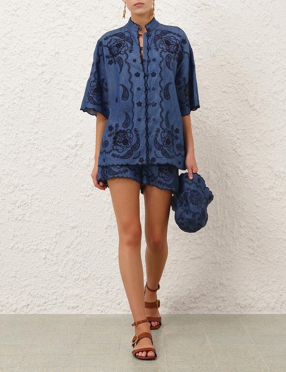 Džínové šortky Aster s výšivkou v barvě Railway Blue online Džínové šortky Aster s výšivkou v barvě Railway Blue online