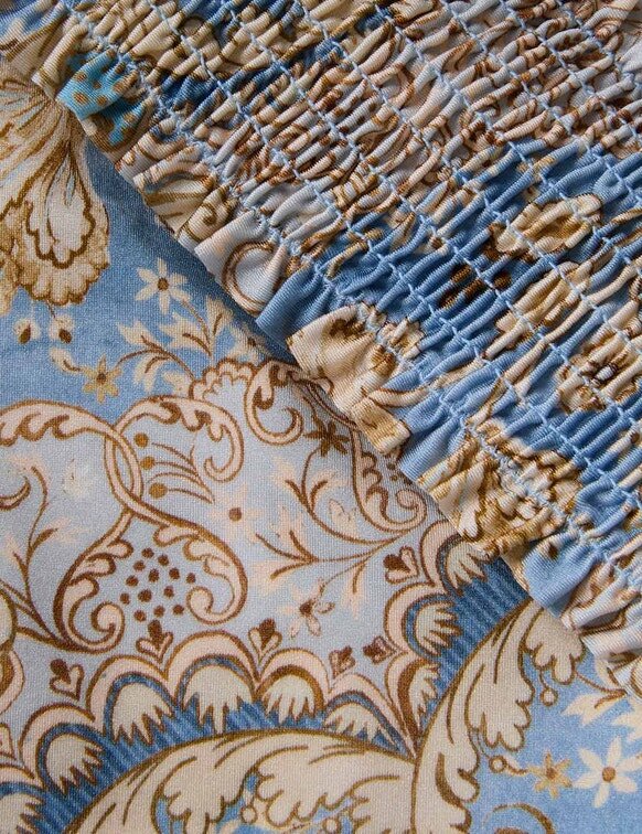 Dětské bikiny Daylight s řasením v džínsovině s květinovým vzorem bandana online Dětské bikiny Daylight s řasením v džínsovině s květinovým vzorem bandana online