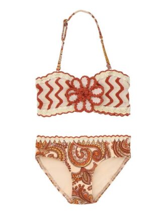Dětské háčkované bikiny Patience v krémové/oranžové barvě s paisley vzorem online