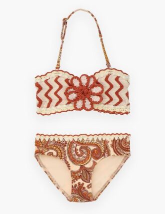 Dětské háčkované bikiny Patience v krémové/oranžové barvě s paisley vzorem online