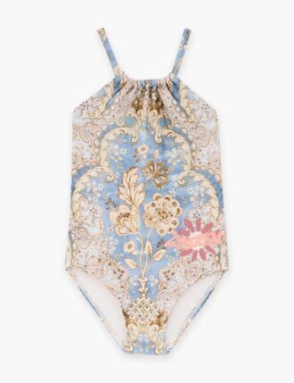 Dětské jednodílné plavky Daylight s volánky z džínsoviny s květinovým vzorem bandana online Dětské jednodílné plavky Daylight s volánky z džínsoviny s květinovým vzorem bandana online