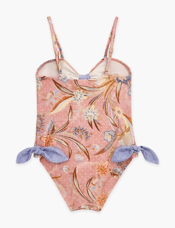Dětské jednodílné plavky Indra s vázáním vpředu v růžovém květinovém vzoru online Dětské jednodílné plavky Indra s vázáním vpředu v růžovém květinovém vzoru online
