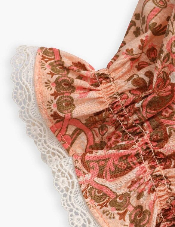 Dětská top Aster s volánkovými rukávy v růžovém paisley květinovém vzoru online Dětská top Aster s volánkovými rukávy v růžovém paisley květinovém vzoru online