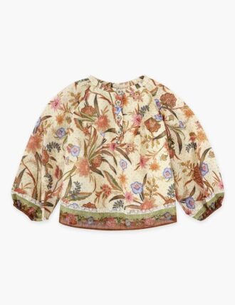 Dětské topy Indra s kontrastními lemy, krémová barva, khaki šátek, květinový vzor, online