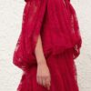Fuchsiové krajkové šaty Luna Lace Billow Gown