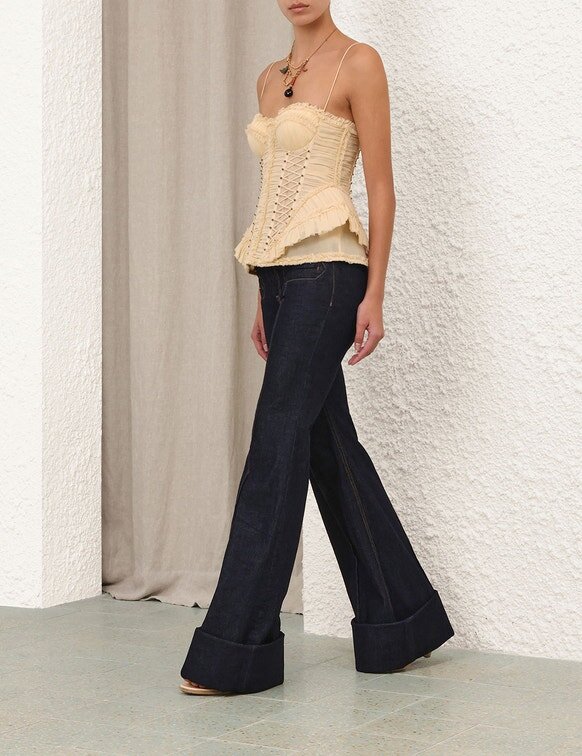 Korzet Rebellion s roztřepenými okraji, krémový, online Korzet Rebellion s roztřepenými okraji, krémový, online