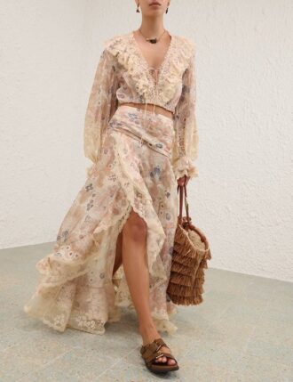 Krajková maxi sukně Rebellion s krémovým květinovým vzorem online Krajková maxi sukně Rebellion s krémovým květinovým vzorem online