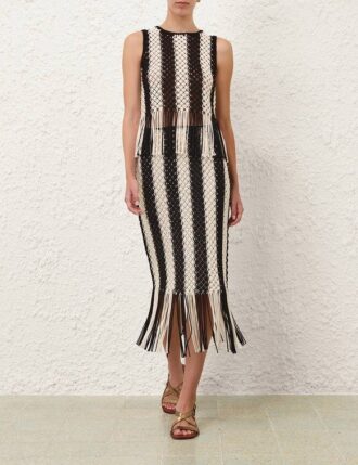 Maxi sukně Wanderlust Macrame v černé/slonovinové barvě online