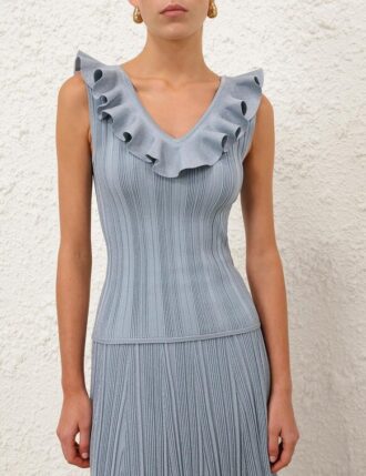 Metallický top s volánky Aster v metalické modré barvě online