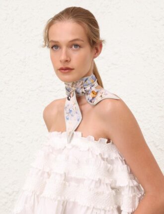 Šátek z potištěné hedvábné stuhy Blue Songbird online