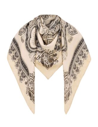 Tištěný hedvábný maxi šátek v krémové barvě s paisley vzorem online