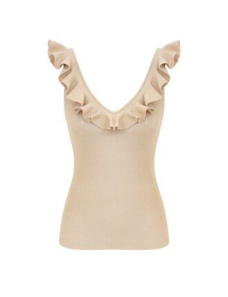 Top Indra Metallic Frill v krémové metalické barvě online Top Indra Metallic Frill v krémové metalické barvě online